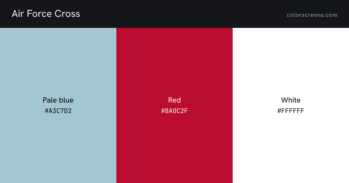 Air Force Cross ribbon colors: Pale blue #A3C7D2, Red #BA0C2F, White #FFFFFF