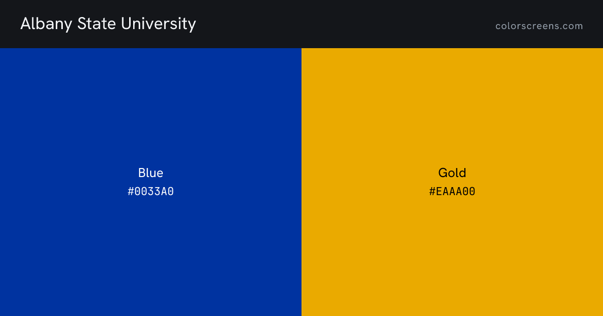 Albany State University brand colors: Blue #0033A0, Gold #EAAA00