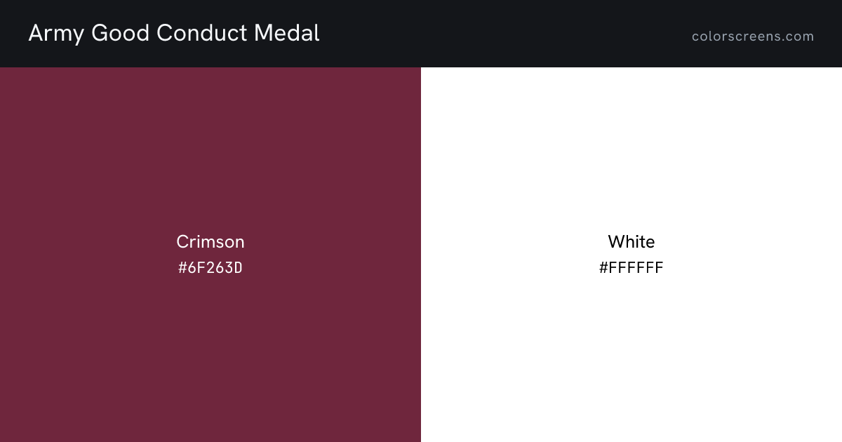 Army Good Conduct Medal ribbon colors: Crimson #6F263D, White #FFFFFF