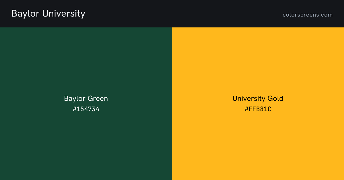 Baylor University brand colors: Baylor Green #154734, University Gold #FFB81C