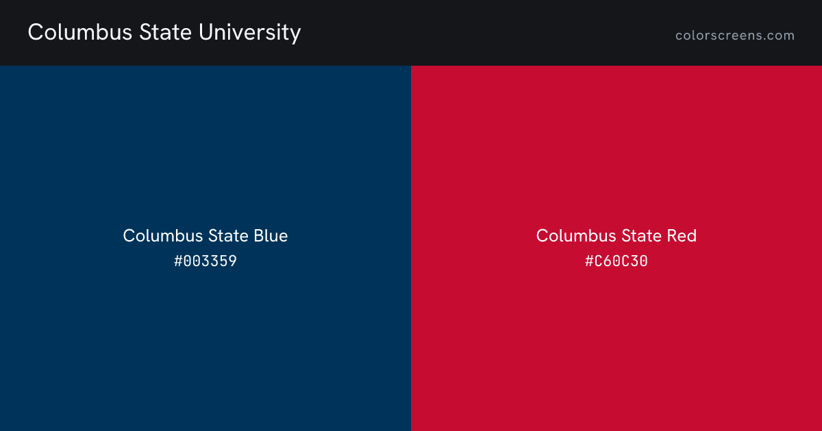 Columbus State University brand colors: Columbus State Blue #003359, Columbus State Red #C60C30