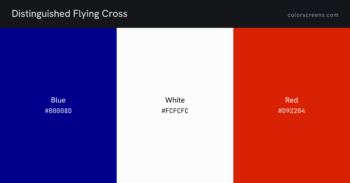 Distinguished Flying Cross ribbon colors: Blue #00008D, White #FCFCFC, Red #D92204