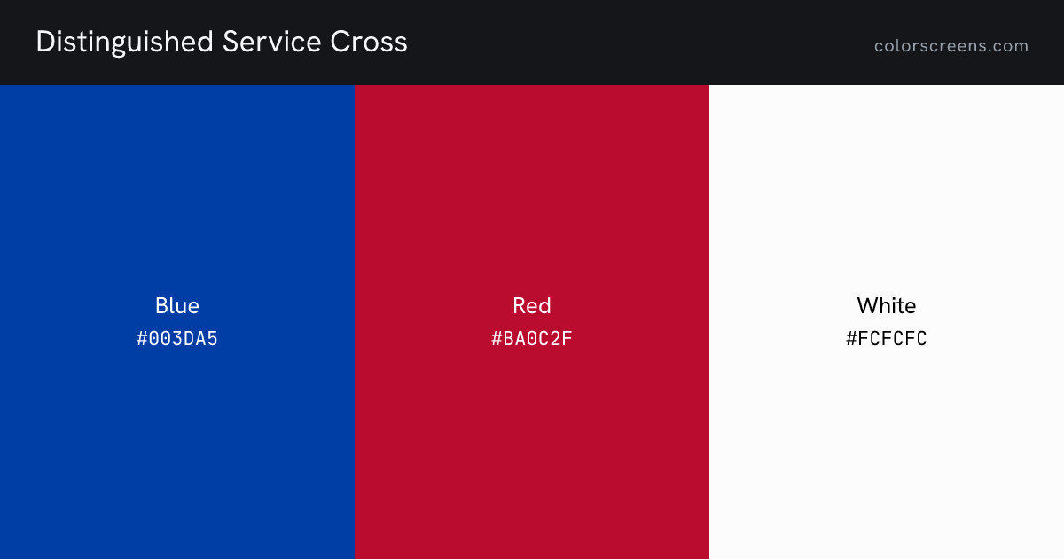 Distinguished Service Cross ribbon colors: Blue #003DA5, Red #BA0C2F, White #FCFCFC