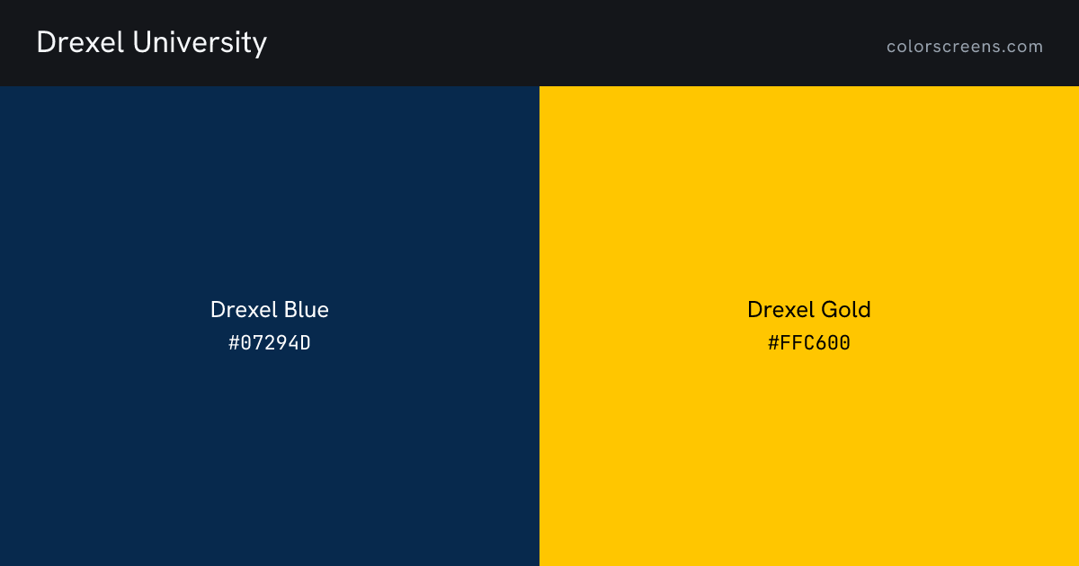 Drexel University brand colors: Drexel Blue #07294D, Drexel Gold #FFC600