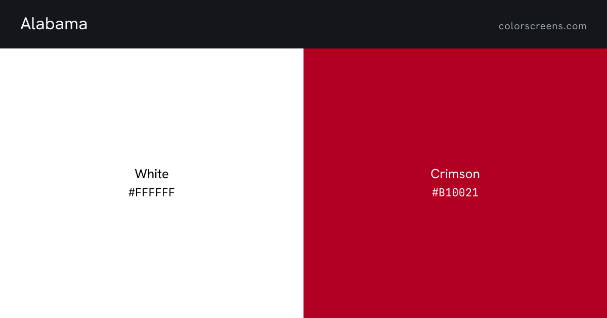 Alabama flag colors: White #FFFFFF, Crimson #B10021
