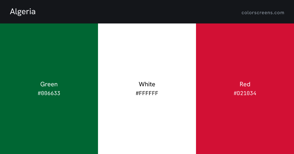 Algeria flag colors: Green #006633, White #FFFFFF, Red #D21034