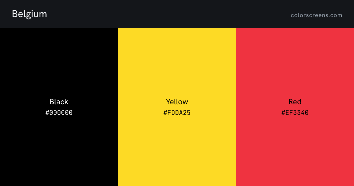 Belgium flag colors: Black #000000, Yellow #FDDA25, Red #EF3340