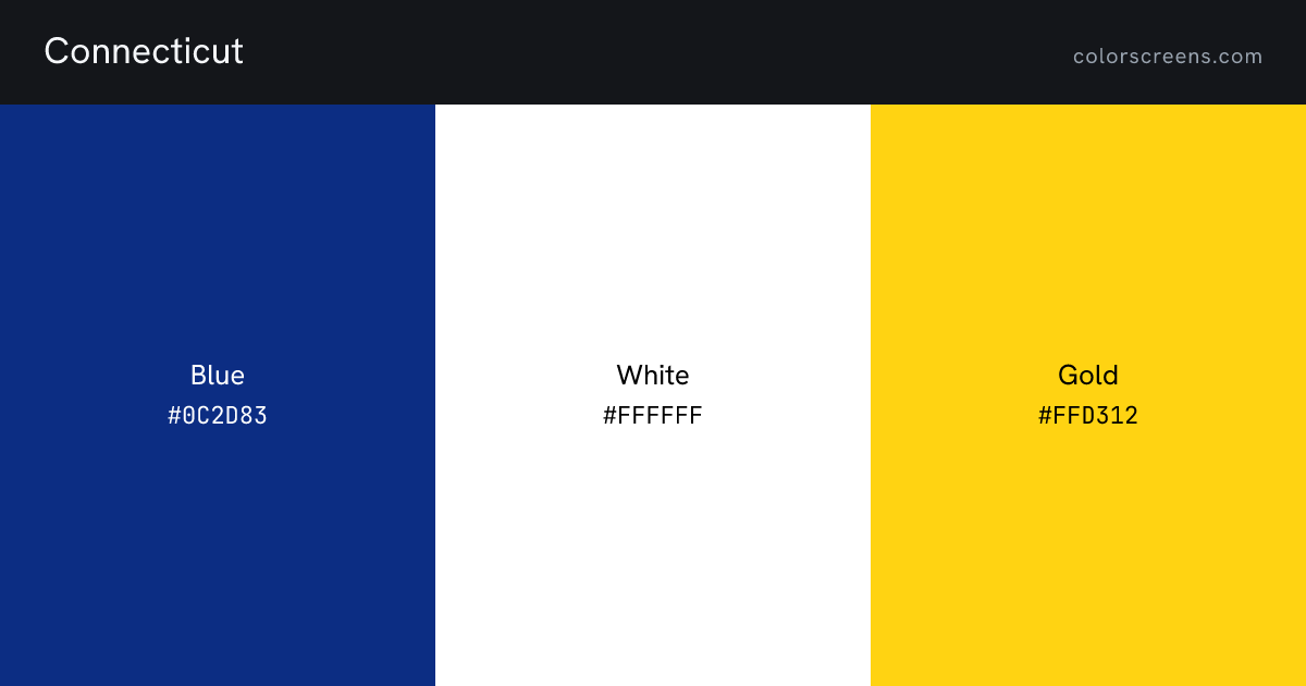 Connecticut flag colors: Blue #0C2D83, White #FFFFFF, Gold #FFD312