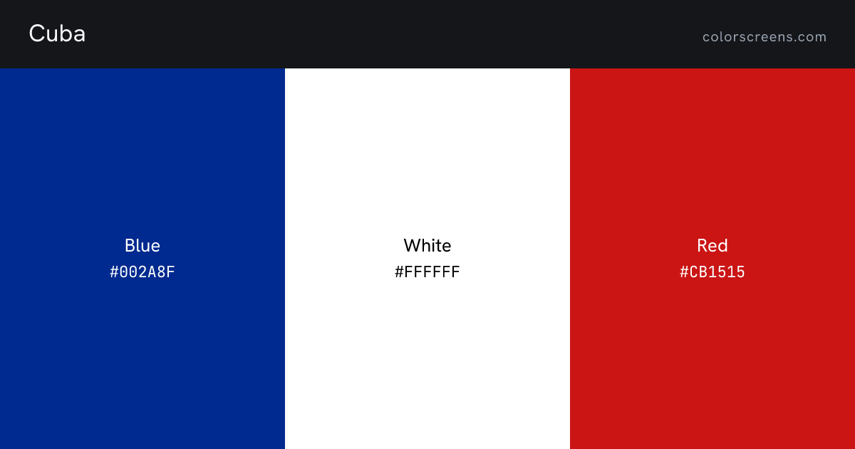 Cuba flag colors: Blue #002A8F, White #FFFFFF, Red #CB1515