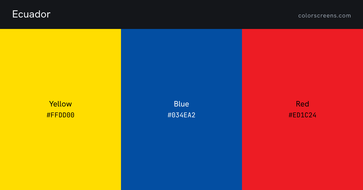 Ecuador flag colors: Yellow #FFDD00, Blue #034EA2, Red #ED1C24