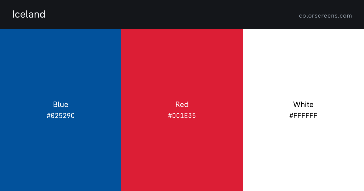 Iceland flag colors: Blue #02529C, Red #DC1E35, White #FFFFFF