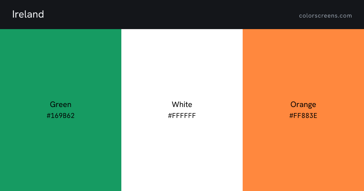 Ireland flag colors: Green #169B62, White #FFFFFF, Orange #FF883E