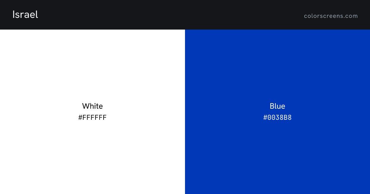 Israel flag colors: White #FFFFFF, Blue #0038B8