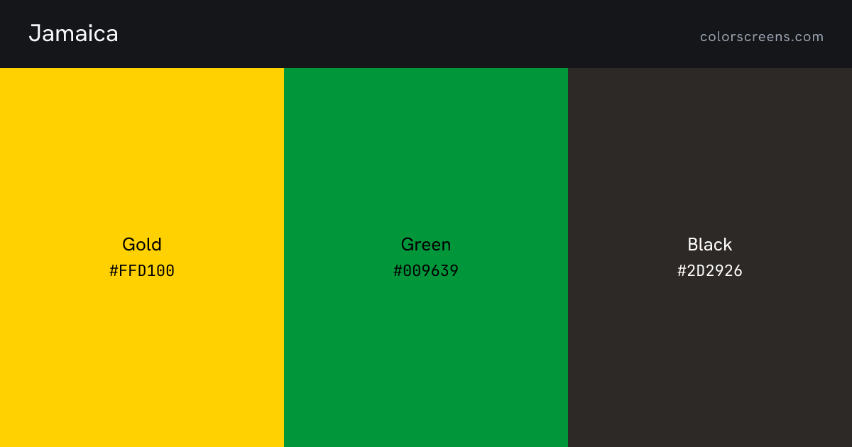 Jamaica flag colors: Gold #FFD100, Green #009639, Black #2D2926
