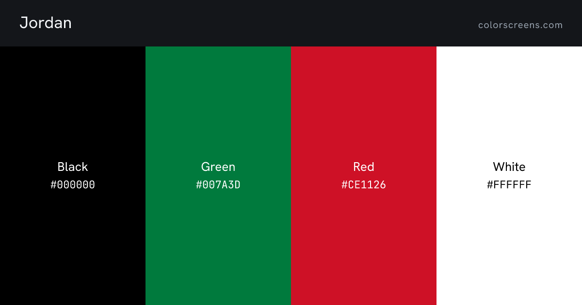 Jordan flag colors: Black #000000, Green #007A3D, Red #CE1126, White #FFFFFF