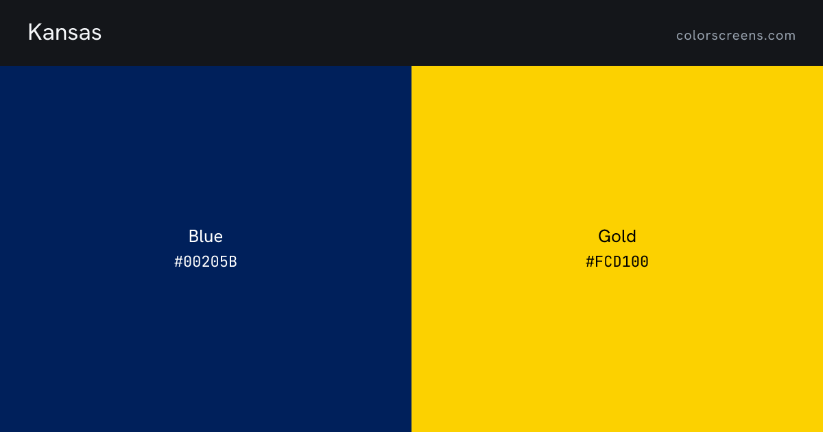 Kansas flag colors: Blue #00205B, Gold #FCD100