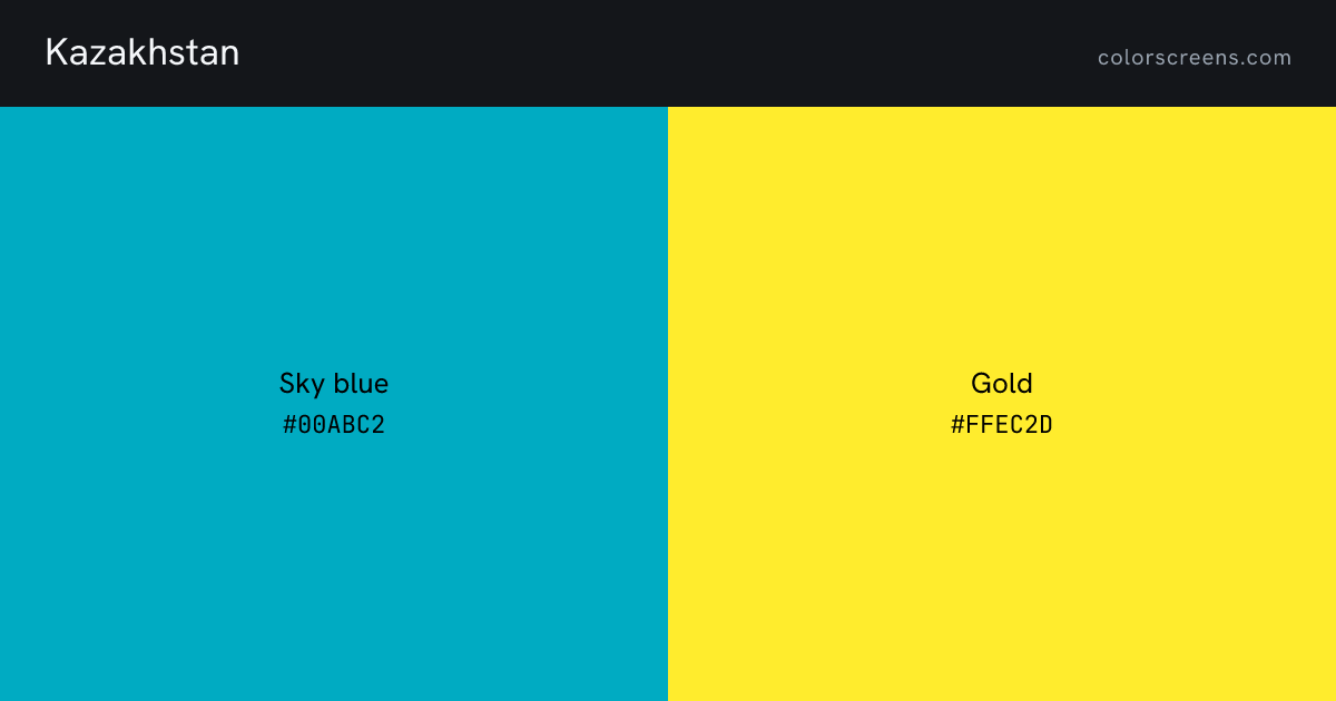 Kazakhstan flag colors: Sky blue #00ABC2, Gold #FFEC2D