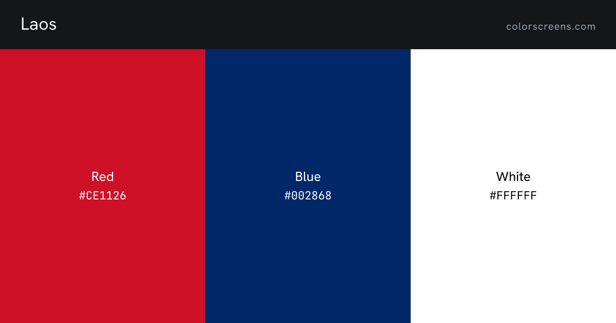 Laos flag colors: Red #CE1126, Blue #002868, White #FFFFFF