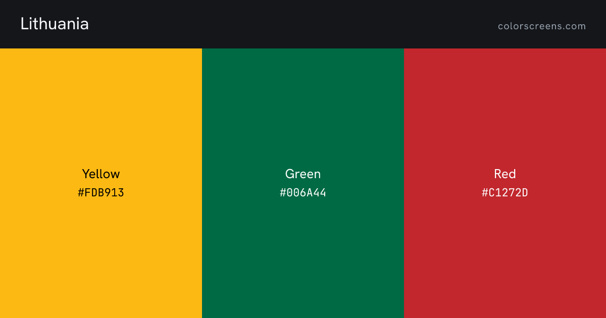 Lithuania flag colors: Yellow #FDB913, Green #006A44, Red #C1272D