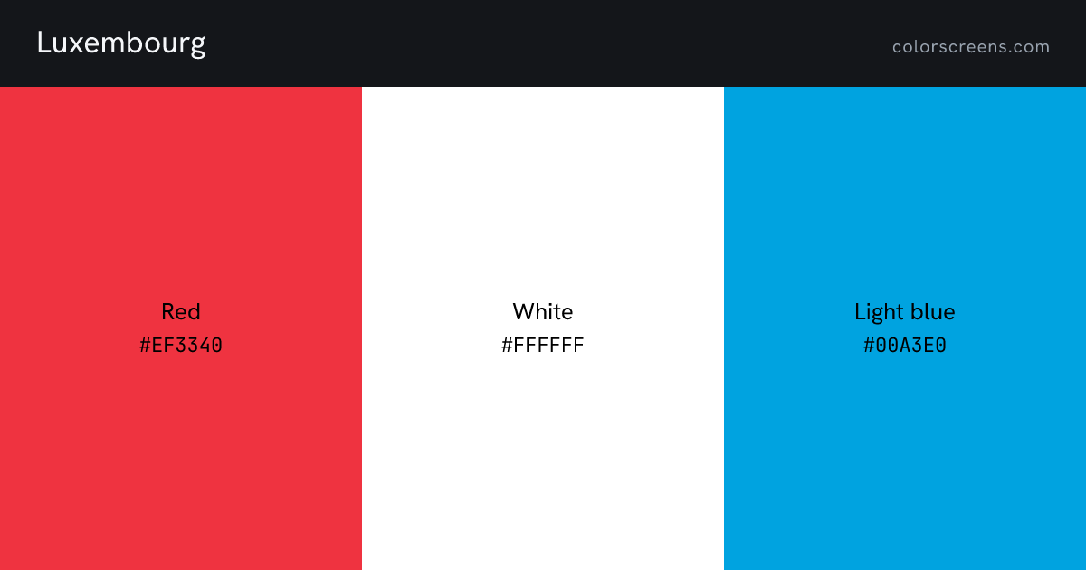Luxembourg flag colors: Red #EF3340, White #FFFFFF, Light blue #00A3E0
