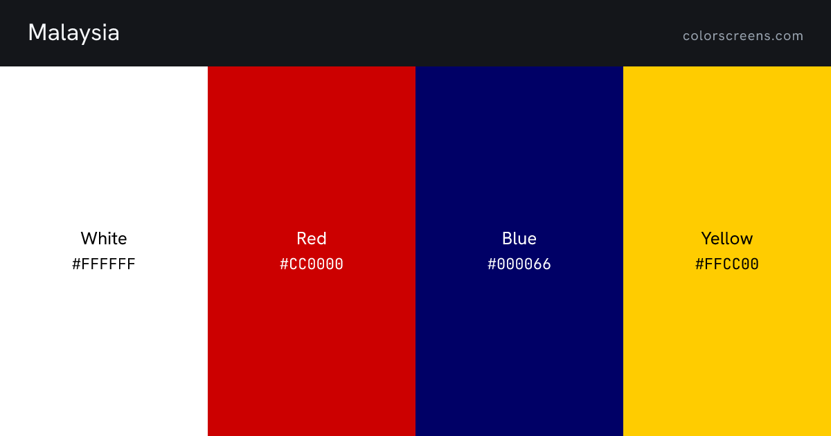 Malaysia flag colors: White #FFFFFF, Red #CC0000, Blue #000066, Yellow #FFCC00