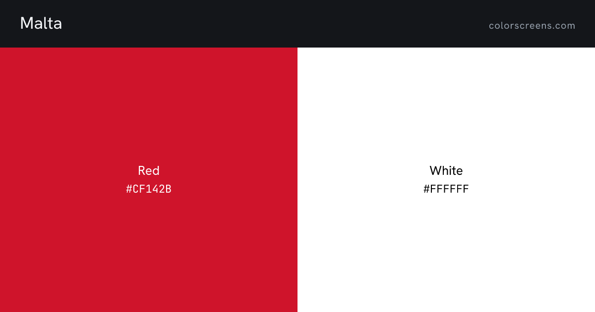 Malta flag colors: Red #CF142B, White #FFFFFF