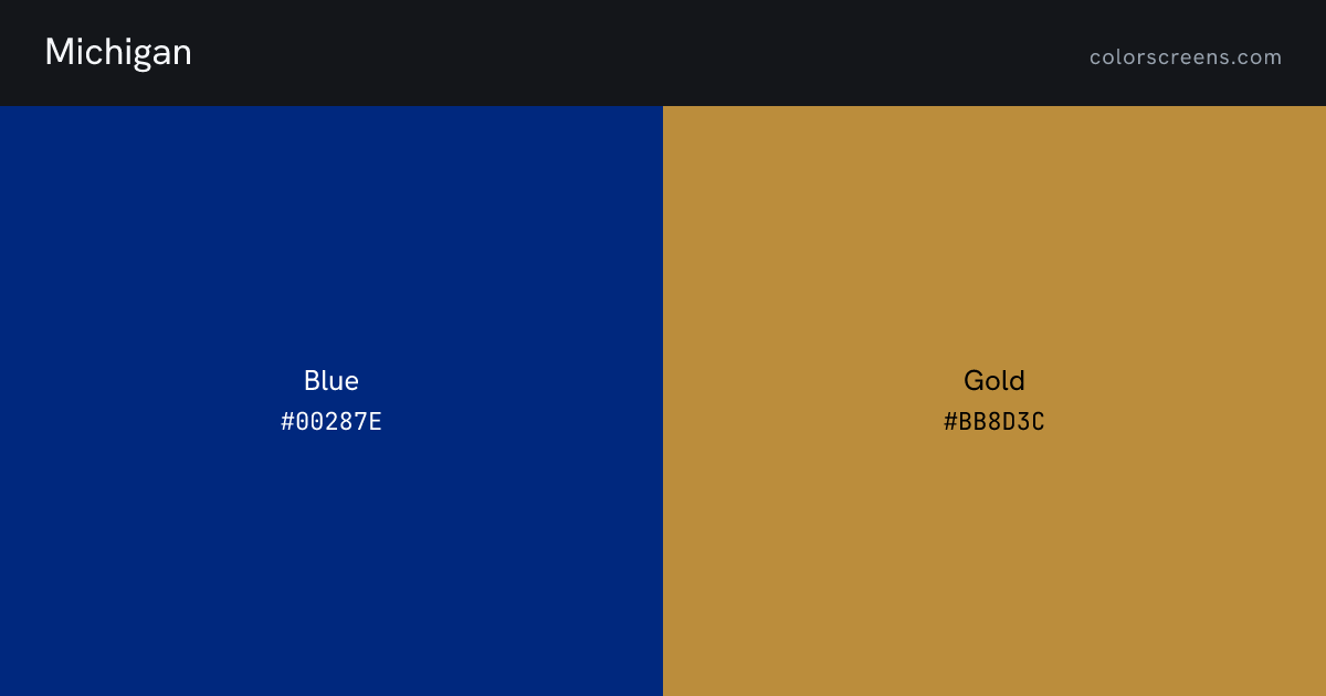 Michigan flag colors: Blue #00287E, Gold #BB8D3C