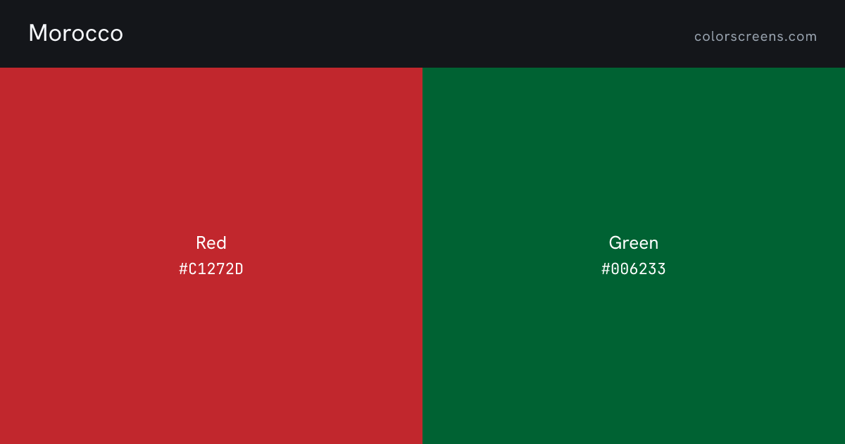 Morocco flag colors: Red #C1272D, Green #006233