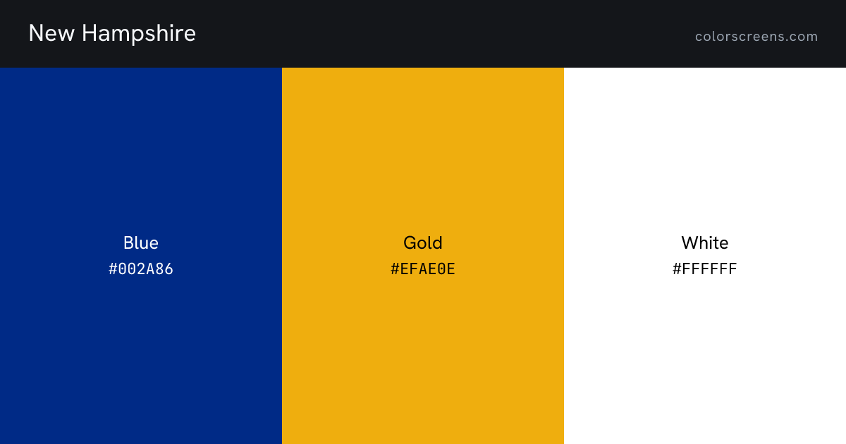 New Hampshire flag colors: Blue #002A86, Gold #EFAE0E, White #FFFFFF