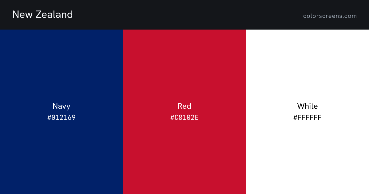 New Zealand flag colors: Navy #012169, Red #C8102E, White #FFFFFF