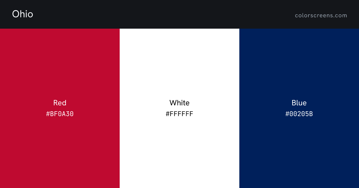 Ohio flag colors: Red #BF0A30, White #FFFFFF, Blue #00205B