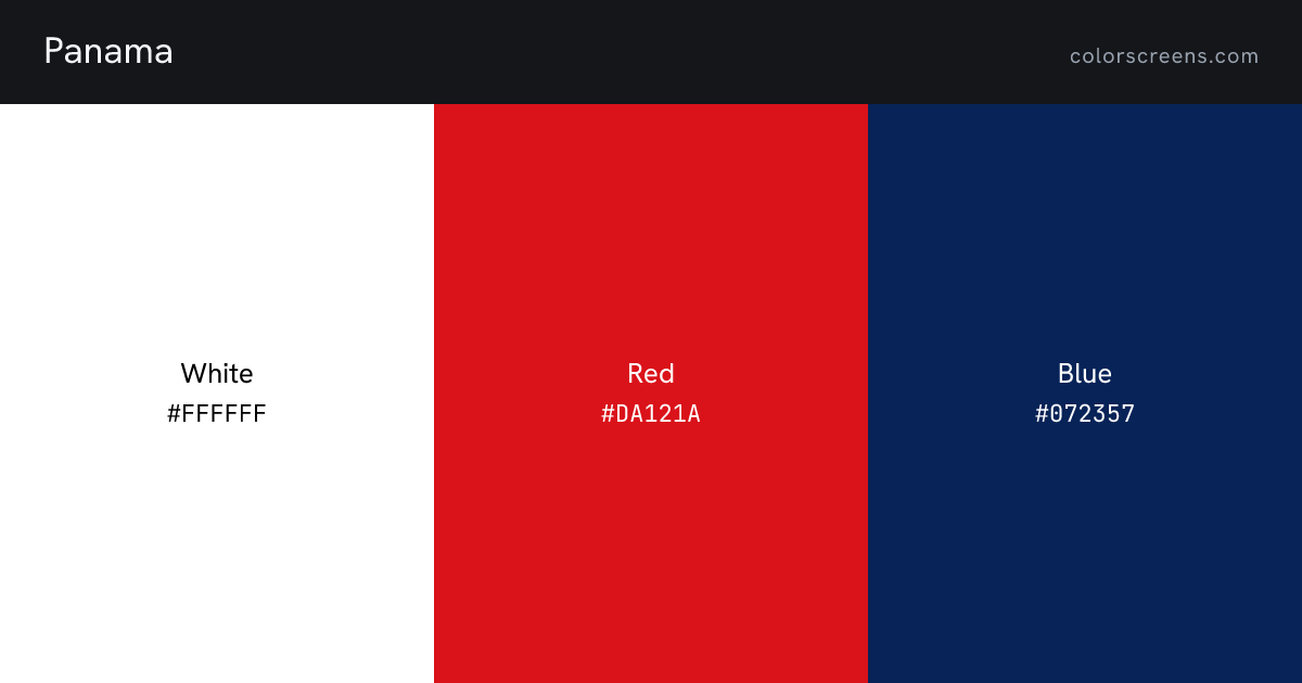 Panama flag colors: White #FFFFFF, Red #DA121A, Blue #072357