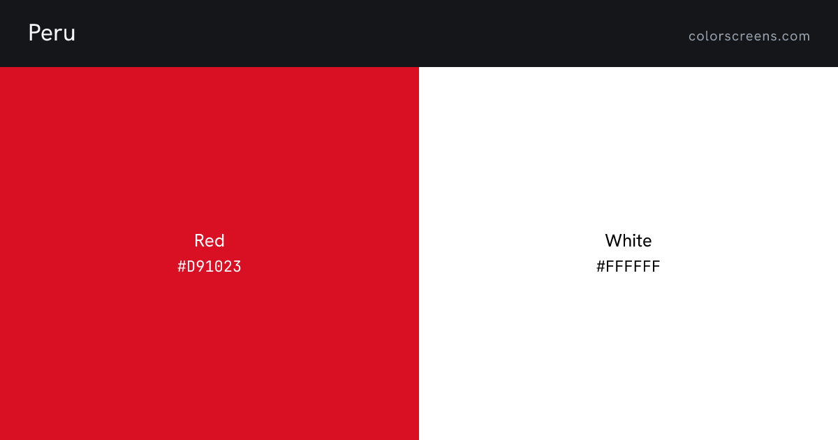 Peru flag colors: Red #D91023, White #FFFFFF