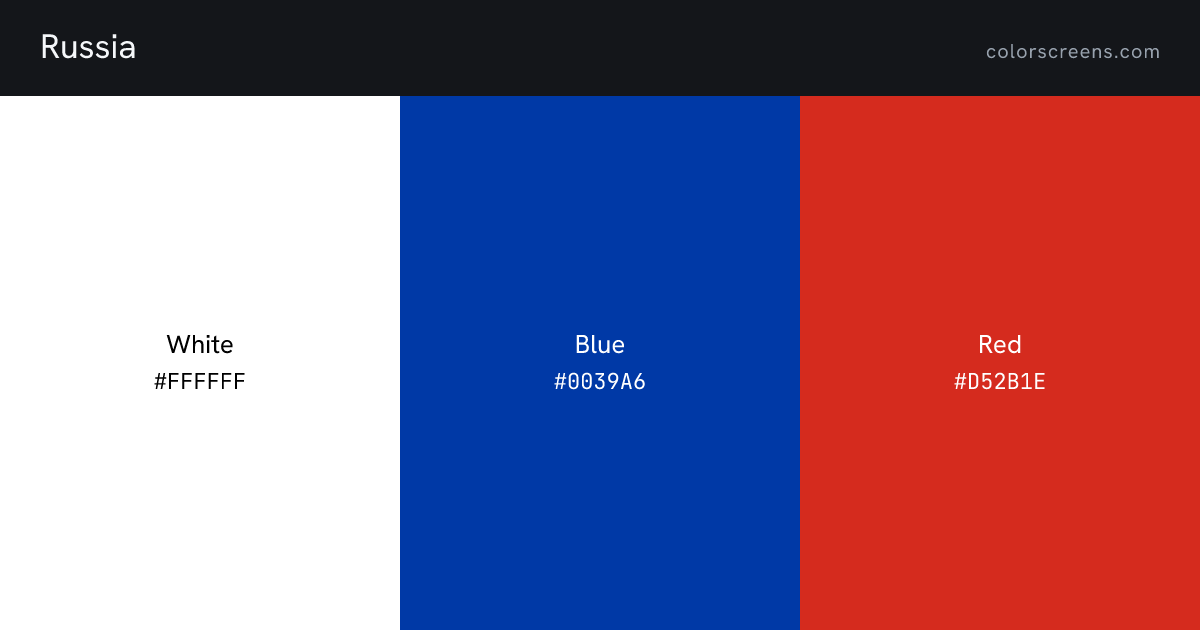 Russia flag colors: White #FFFFFF, Blue #0039A6, Red #D52B1E