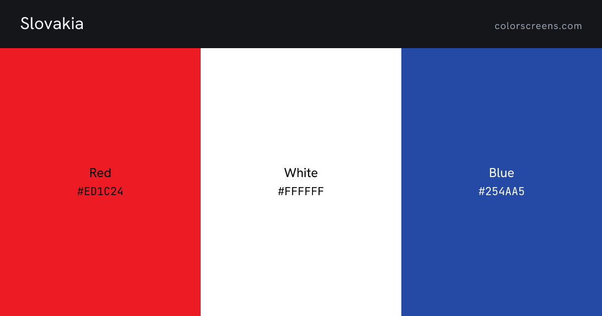 Slovakia flag colors: Red #ED1C24, White #FFFFFF, Blue #254AA5