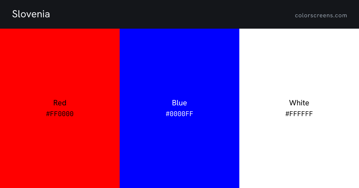 Slovenia flag colors: Red #FF0000, Blue #0000FF, White #FFFFFF