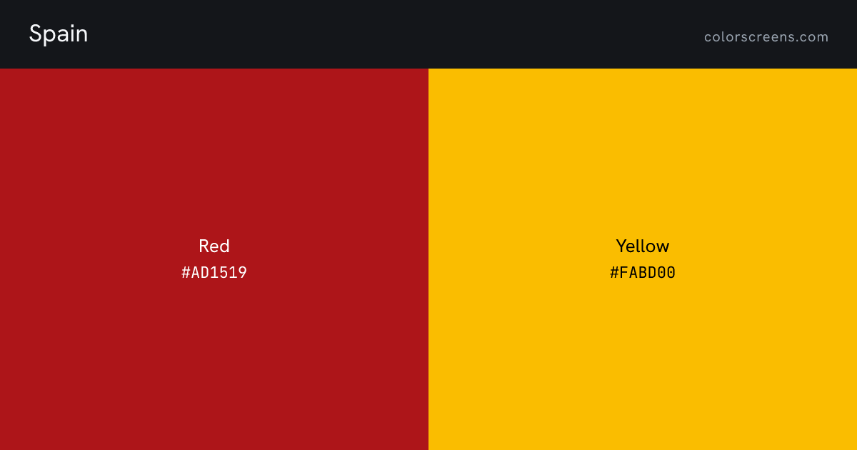Spain flag colors: Red #AD1519, Yellow #FABD00