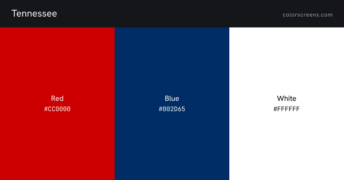 Tennessee flag colors: Red #CC0000, Blue #002D65, White #FFFFFF