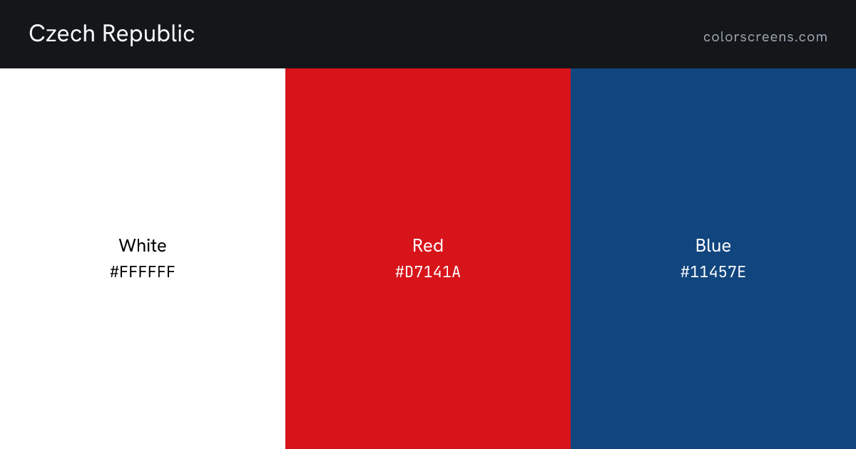 Czech Republic flag colors: White #FFFFFF, Red #D7141A, Blue #11457E