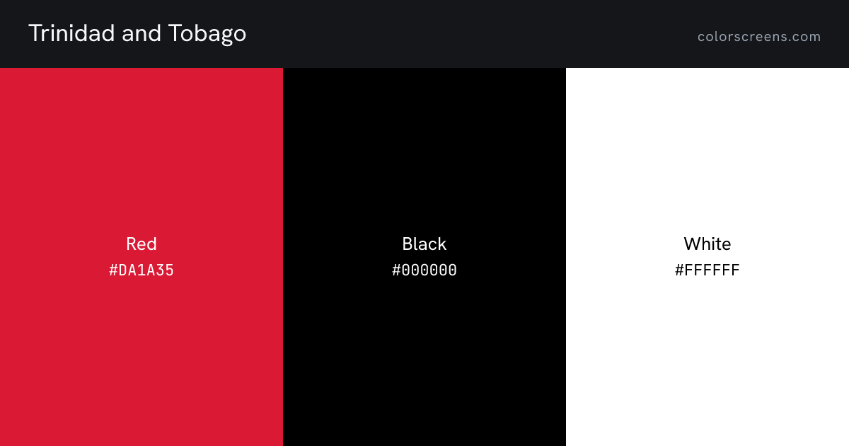 Trinidad and Tobago flag colors: Red #DA1A35, Black #000000, White #FFFFFF
