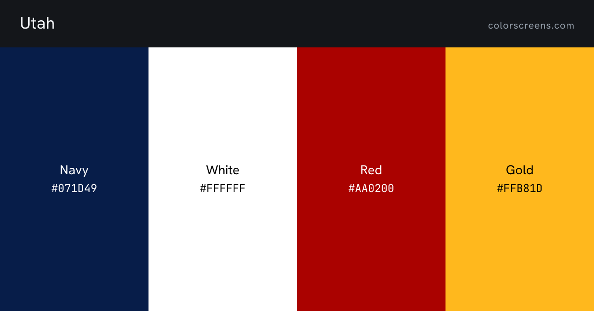 Utah flag colors: Navy #071D49, White #FFFFFF, Red #AA0200, Gold #FFB81D