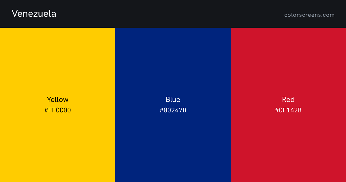 Venezuela flag colors: Yellow #FFCC00, Blue #00247D, Red #CF142B