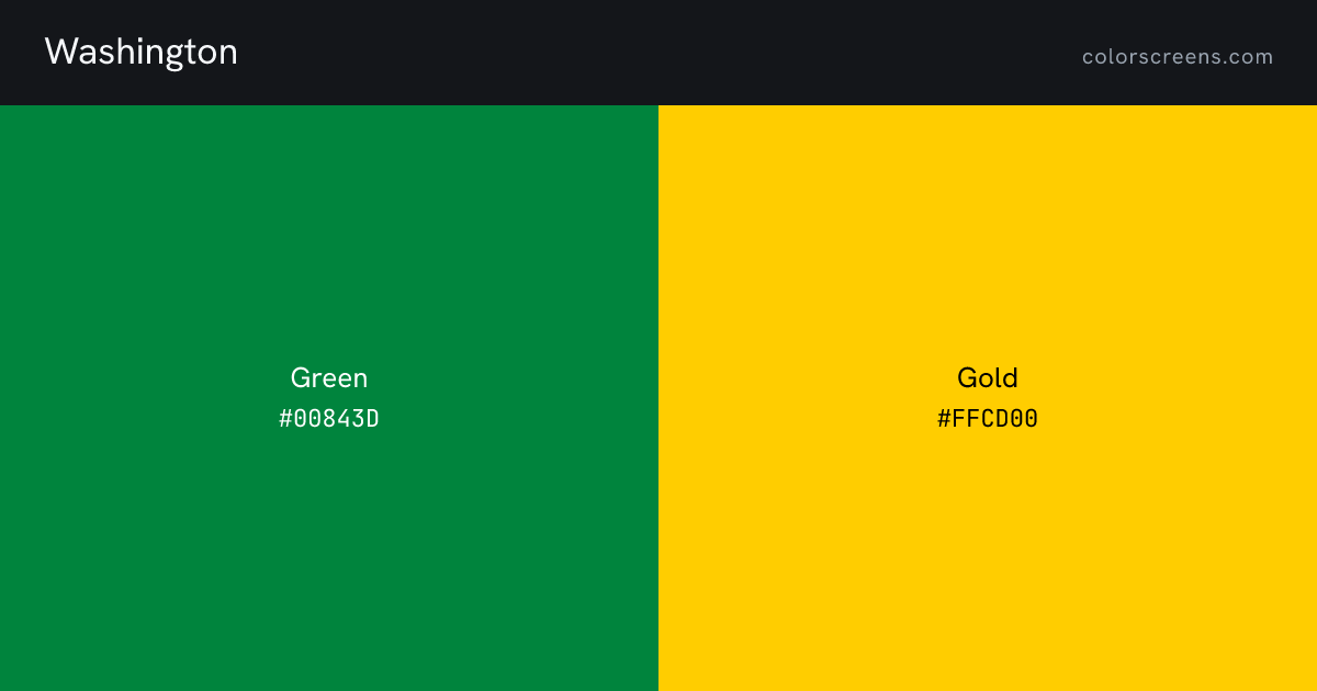 Washington flag colors: Green #00843D, Gold #FFCD00