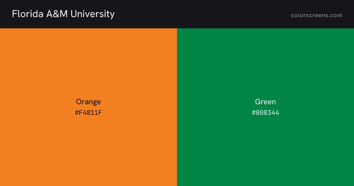 Florida A&M University brand colors: Orange #F4811F, Green #008344