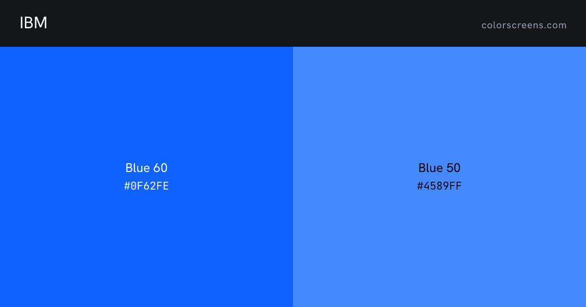 IBM brand colors: Blue 60 #0F62FE, Blue 50 #4589FF