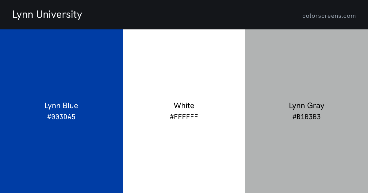 Lynn University brand colors: Lynn Blue #003DA5, White #FFFFFF, Lynn Gray #B1B3B3