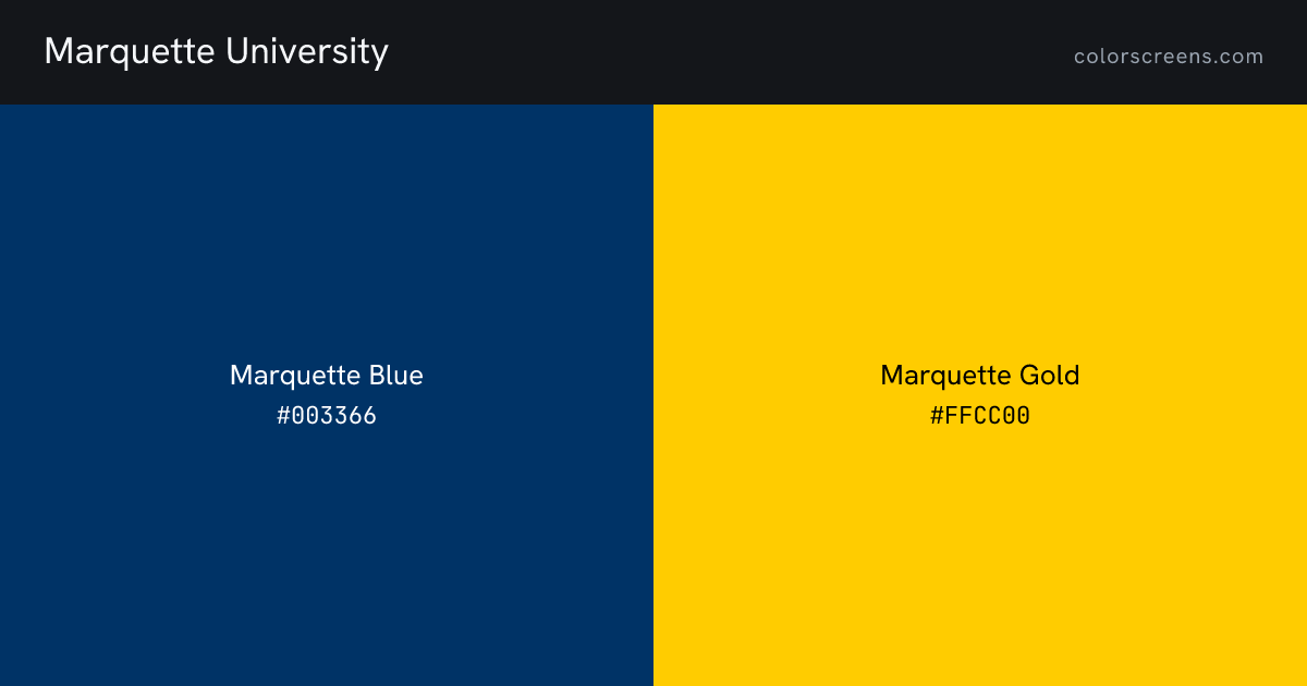 Marquette University brand colors: Marquette Blue #003366, Marquette Gold #FFCC00