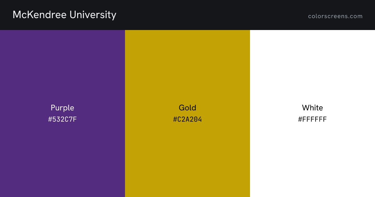 McKendree University brand colors: Purple #532C7F, Gold #C2A204, White #FFFFFF