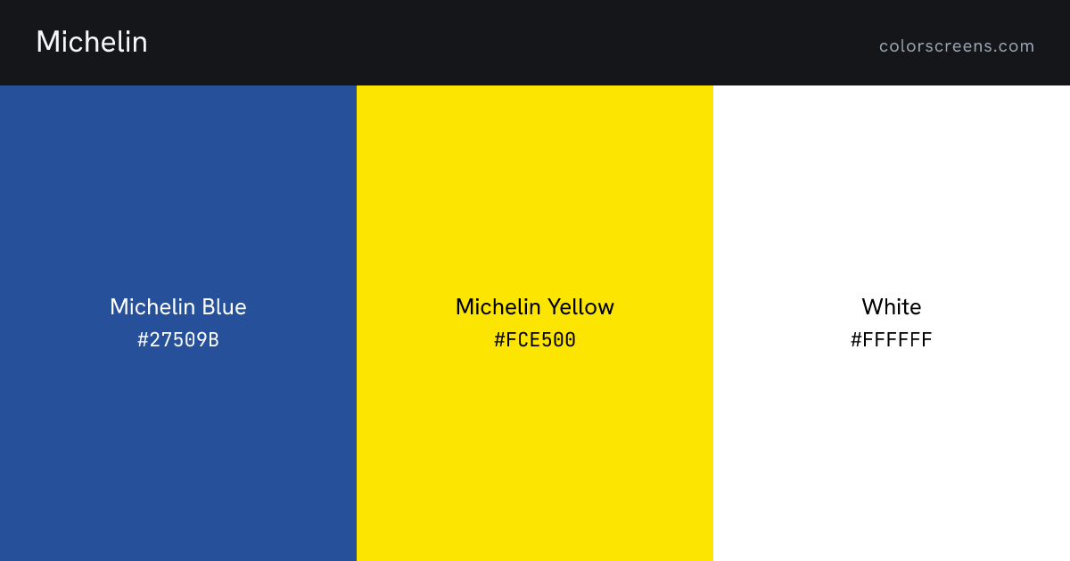 Michelin brand colors: Michelin Blue #27509B, Michelin Yellow #FCE500, White #FFFFFF