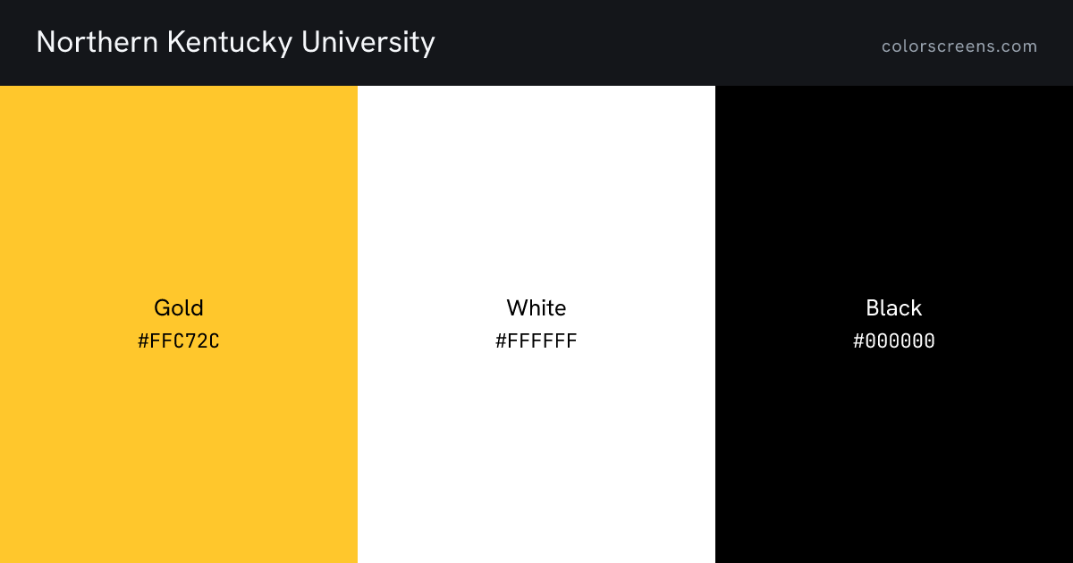 Northern Kentucky University brand colors: Gold #FFC72C, White #FFFFFF, Black #000000